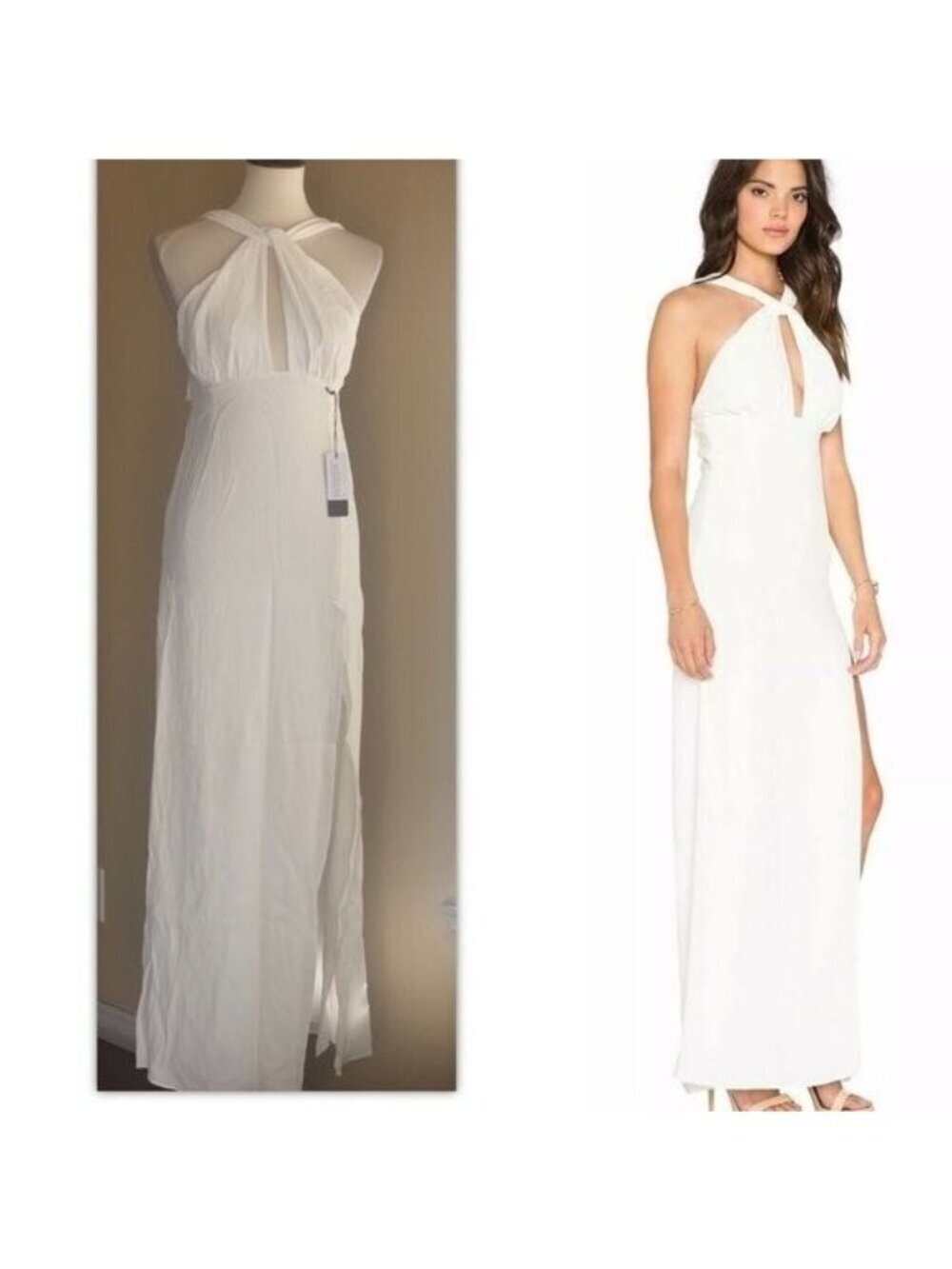 Stone Cold Fox Women’s White Rayon Palm Side Slit Halter Gown Dress Size 4 US - Picture 10 of 16